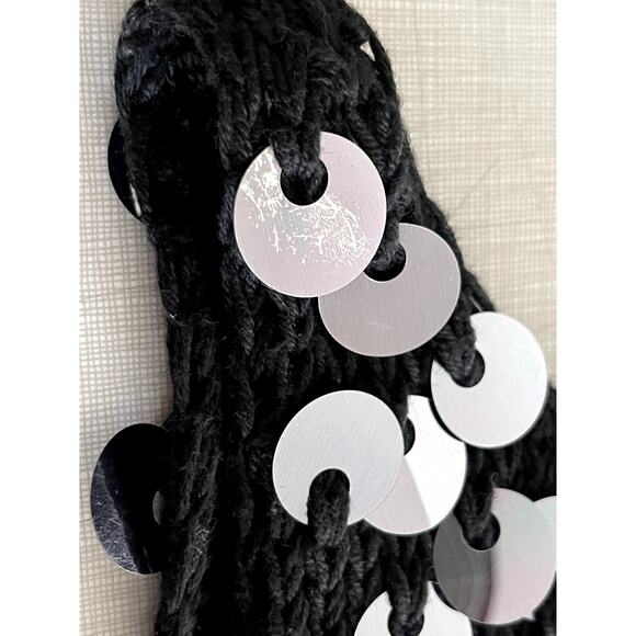 Joan Vass Sz S Knit Sequin 2 Piece Dress Black Wool Glam Party Knitted Dramatic - Picture 16 of 16